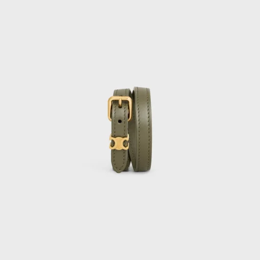 Les Cuirs Celine Double Bracelet in Calfskin and Brass with Gold Finish