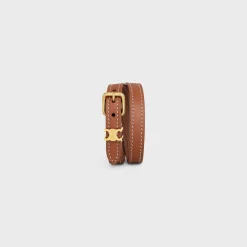 Les Cuirs Celine Double Bracelet in Calfskin and Brass with Gold Finish