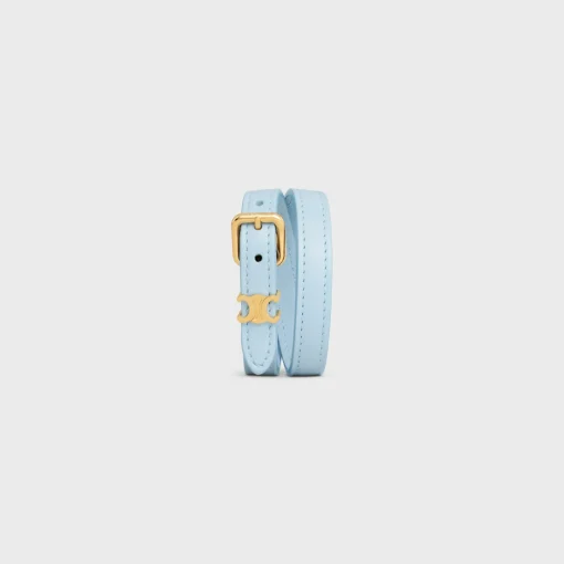 Les Cuirs Celine Double Bracelet in Calfskin and Brass with Gold Finish