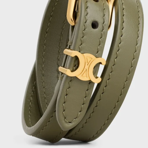 Les Cuirs Celine Double Bracelet in Calfskin and Brass with Gold Finish