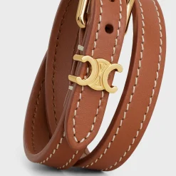 Les Cuirs Celine Double Bracelet in Calfskin and Brass with Gold Finish