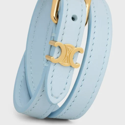 Les Cuirs Celine Double Bracelet in Calfskin and Brass with Gold Finish