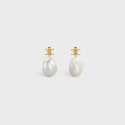 Les Perles Celine Baroque Earrings in Brass with Gold Finish and Cultured Pearls