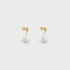 Les Perles Celine Baroque Earrings in Brass with Gold Finish and Cultured Pearls