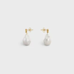 Les Perles Celine Baroque Earrings in Brass with Gold Finish and Cultured Pearls