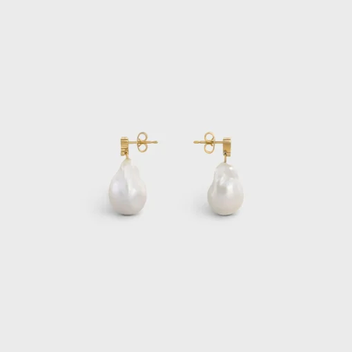 Les Perles Celine Baroque Earrings in Brass with Gold Finish and Cultured Pearls
