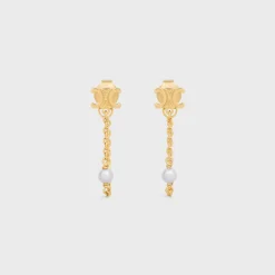 Les Perles Celine Chain Earrings in Brass with Gold Finish and Resin Pearls