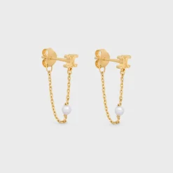 Les Perles Celine Chain Earrings in Brass with Gold Finish and Resin Pearls