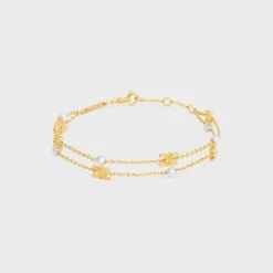 Les Perles Celine Double Bracelet in Brass with Gold Finish and Resin Pearls