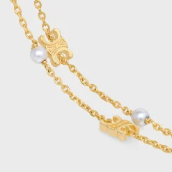 Les Perles Celine Double Bracelet in Brass with Gold Finish and Resin Pearls