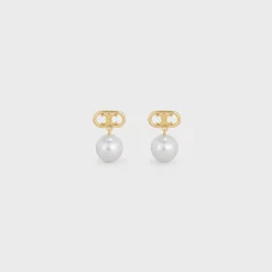 Les Perles Celine Earrings in Brass with Gold Finish and Glass Pearls