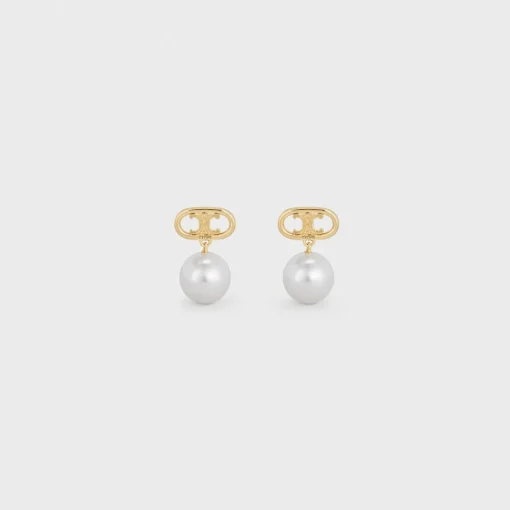 Les Perles Celine Earrings in Brass with Gold Finish and Glass Pearls