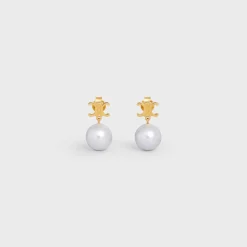 Les Perles Celine Earrings in Brass with Gold Finish and Glass Pearls