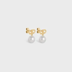 Les Perles Celine Earrings in Brass with Gold Finish and Glass Pearls