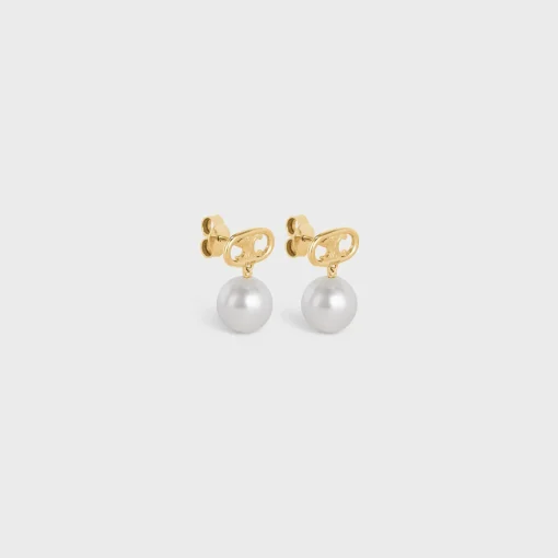 Les Perles Celine Earrings in Brass with Gold Finish and Glass Pearls