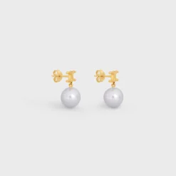 Les Perles Celine Earrings in Brass with Gold Finish and Glass Pearls