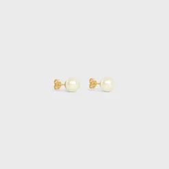 Les Perles Celine Earrings in Resin Pearls and Brass with Gold Finish