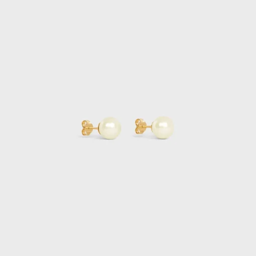 Les Perles Celine Earrings in Resin Pearls and Brass with Gold Finish