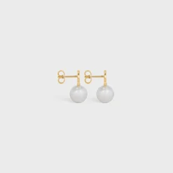 Les Perles Celine Earrings in Brass with Gold Finish and Glass Pearls
