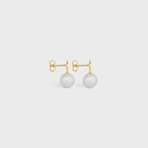 Les Perles Celine Earrings in Brass with Gold Finish and Glass Pearls