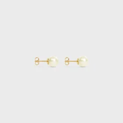 Les Perles Celine Earrings in Resin Pearls and Brass with Gold Finish