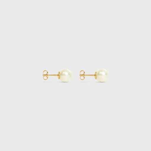 Les Perles Celine Earrings in Resin Pearls and Brass with Gold Finish