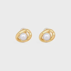 Les Perles Celine Maillon Earrings in Brass with Gold Finish and Resin Pearls