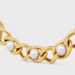 Les Perles Celine Maillon Necklace in Brass with Gold Finish and Resin Pearls