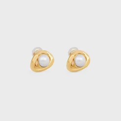 Les Perles Celine Maillon Earrings in Brass with Gold Finish and Resin Pearls