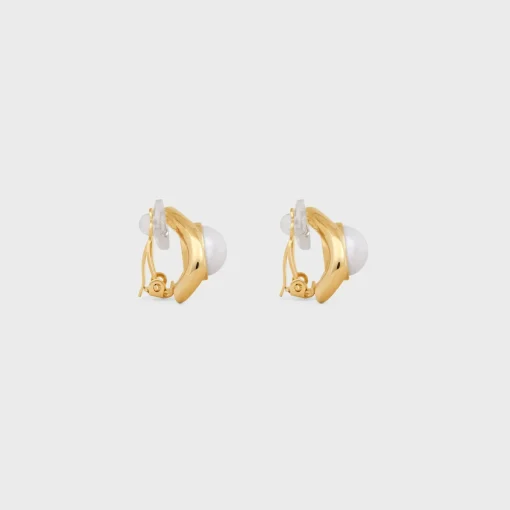 Les Perles Celine Maillon Earrings in Brass with Gold Finish and Resin Pearls