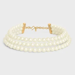 Les Perles Celine Necklace in Resin Pearls, Brass with Gold Finish and Steel