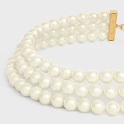 Les Perles Celine Necklace in Resin Pearls, Brass with Gold Finish and Steel