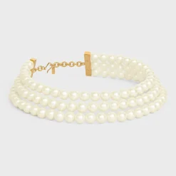 Les Perles Celine Necklace in Resin Pearls, Brass with Gold Finish and Steel