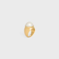 Les Perles Celine Ring in Resin Pearls and Brass with Gold Finish