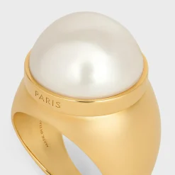 Les Perles Celine Ring in Resin Pearls and Brass with Gold Finish