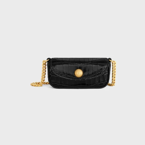 LIPSTICK CASE ON CHAIN IN NILOTICUS CROCODILE