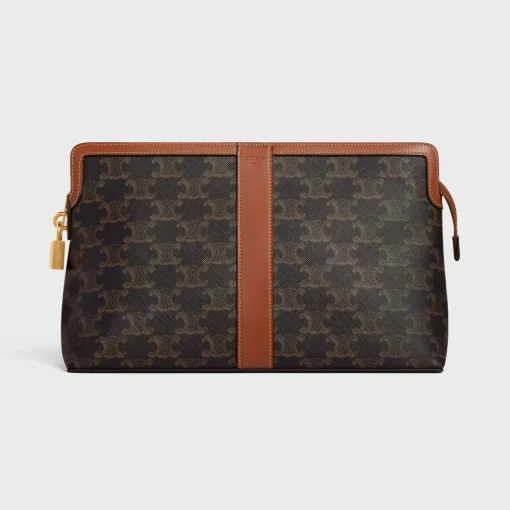 Lock Toiletry Pouch in Triomphe Canvas and Calfskin