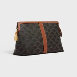 Lock Toiletry Pouch in Triomphe Canvas and Calfskin
