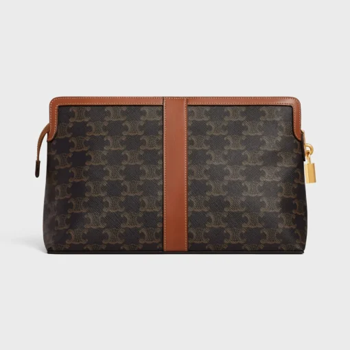 Lock Toiletry Pouch in Triomphe Canvas and Calfskin