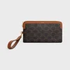 LONG POUCH WITH STRAP in triomphe canvas and calfskin