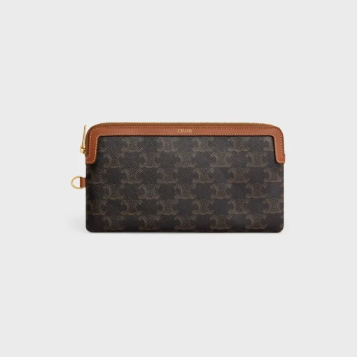 LONG POUCH WITH STRAP in triomphe canvas and calfskin