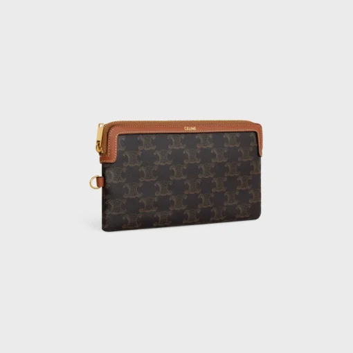 LONG POUCH WITH STRAP in triomphe canvas and calfskin