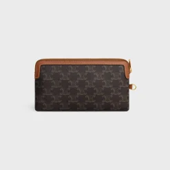 LONG POUCH WITH STRAP in triomphe canvas and calfskin