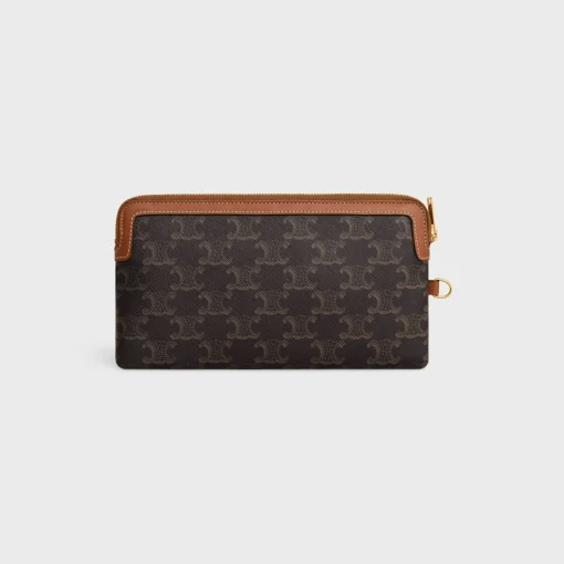 LONG POUCH WITH STRAP in triomphe canvas and calfskin