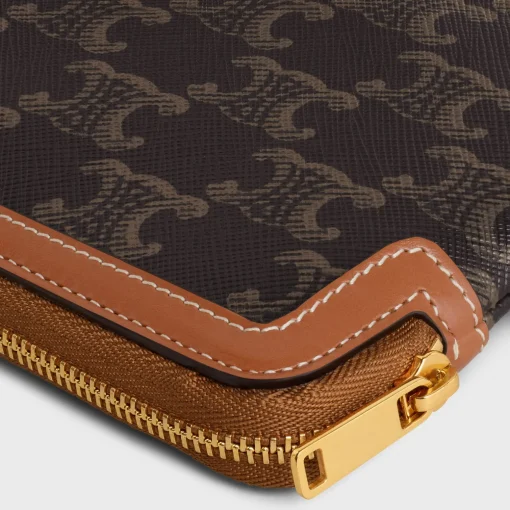 LONG POUCH WITH STRAP in triomphe canvas and calfskin