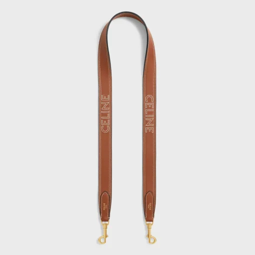 Long Strap in smooth CALFSKIN WITH CELINE EMBROIDERY with Gold Finishing