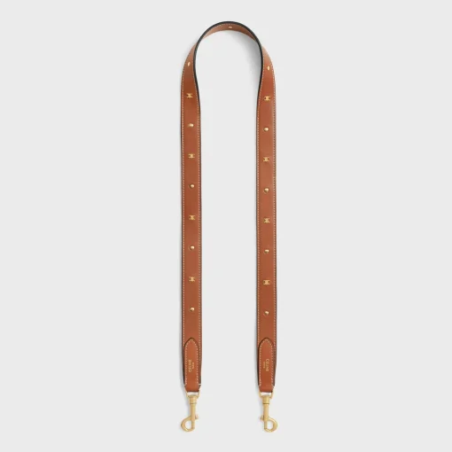 LONG STRAP in smooth CALFSKIN WITH TRIOMPHE STUDS with Gold Finishing