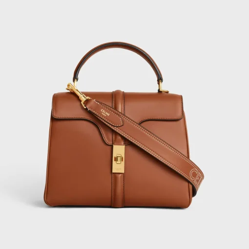 Long Strap in smooth CALFSKIN WITH CELINE EMBROIDERY with Gold Finishing