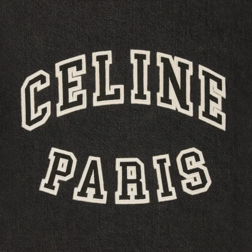 loose celine teddy jacket in charcoal wash denim