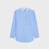 loose shirt with inverted collar in striped cotton